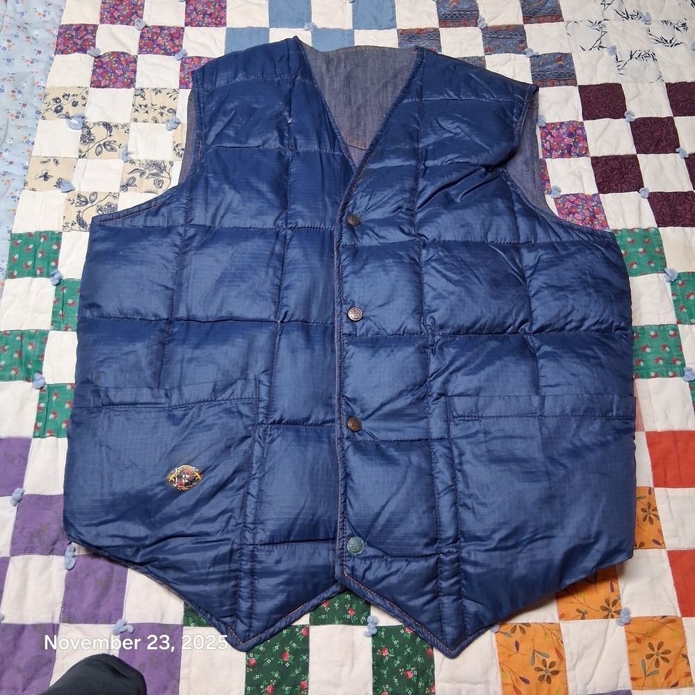 Vintage Stearns Reversible Prime Goose Down Puffer Vest Blue Size‎ Large Denim